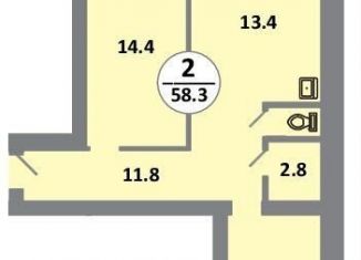 Продается 2-комнатная квартира, 58.3 м2, Красноярск, Советский район, Соколовская улица, 54