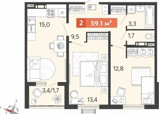 Продается 2-комнатная квартира, 59.1 м2, Пензенская область