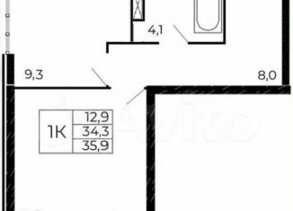 Продаю 1-комнатную квартиру, 35.9 м2, Ростовская область, жилой комплекс Западные Аллеи, 5.2