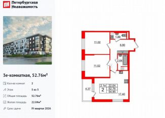 Продается 2-ком. квартира, 52.8 м2, Санкт-Петербург