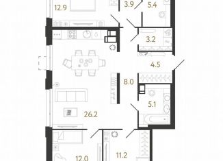 3-комнатная квартира на продажу, 92.4 м2, Санкт-Петербург, метро Парнас