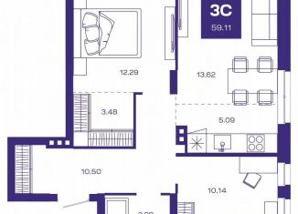 Продаю 3-ком. квартиру, 59.1 м2, Новосибирская область