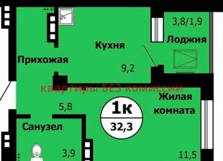 Продажа однокомнатной квартиры, 32.3 м2, Красноярск, Октябрьский район, Лесопарковая улица, 43