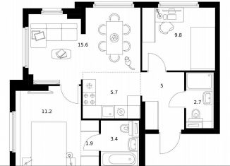 2-комнатная квартира на продажу, 55.3 м2, Москва, САО