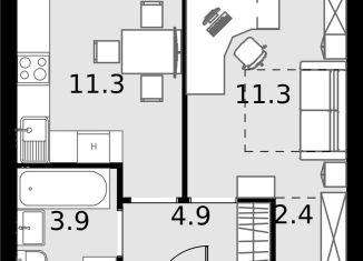 Однокомнатная квартира на продажу, 33.8 м2, Москва, метро Окружная, Отрадная улица, 4А