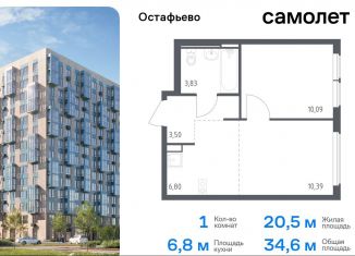 Продажа 1-комнатной квартиры, 34.6 м2, село Остафьево, жилой комплекс Остафьево, к22