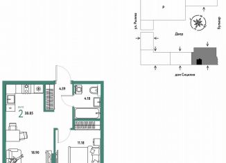 Продается 2-комнатная квартира, 38.9 м2, Тюмень, Калининский округ, Ярославская улица, 9к1