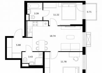 2-ком. квартира на продажу, 55.2 м2, Бурятия, улица Шмидта, 37А