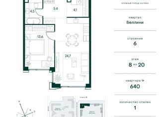 Продам однокомнатную квартиру, 52.3 м2, Москва, метро Тушинская