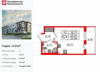 Продам квартиру студию, 22 м2, Санкт-Петербург, муниципальный округ Пулковский Меридиан