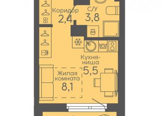 Продажа квартиры студии, 21.9 м2, Екатеринбург, Октябрьский район, жилой комплекс Новокольцовский, 6