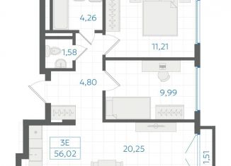 Двухкомнатная квартира на продажу, 55 м2, Екатеринбург, Ленинский район