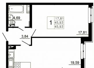 1-ком. квартира на продажу, 46.1 м2, городской посёлок Янино-1, Заводская улица, 18к2