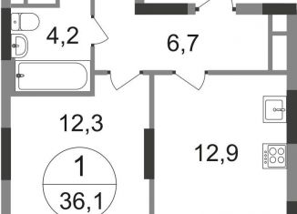 Продам 1-ком. квартиру, 36.1 м2, деревня Рассказовка, 2-я Боровская улица, 1