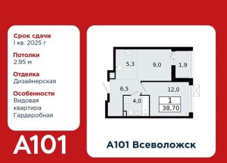 2-ком. квартира на продажу, 38.7 м2, Ленинградская область, микрорайон Южный, 3.1