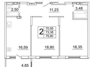 2-комнатная квартира на продажу, 75.8 м2, Самара, улица Дыбенко, 5, метро Гагаринская