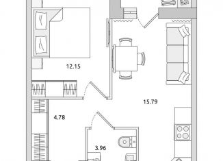 Продам 1-комнатную квартиру, 39.3 м2, Мурино, ЖК Муринский Посад