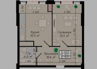 1-комнатная квартира на продажу, 46 м2, Ставрополь, микрорайон № 22