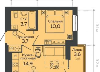 1-комнатная квартира на продажу, 34.2 м2, Екатеринбург, улица Данилы Зверева, 11, ЖК Даниловский