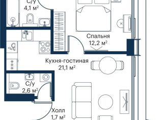 Однокомнатная квартира на продажу, 41.7 м2, Москва, жилой комплекс Сити Бэй, к8, станция Трикотажная
