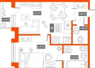 Продам 1-комнатную квартиру, 36.6 м2, Пушкин