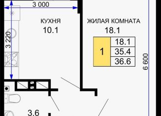Продается 1-комнатная квартира, 36.6 м2, Краснодар, ЖК Дыхание