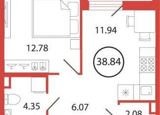 Продажа 1-ком. квартиры, 38.8 м2, поселок Бугры