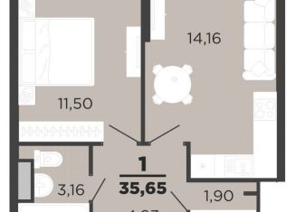 Продажа 1-комнатной квартиры, 35.7 м2, Рязань, ЖК Метропарк, улица Александра Полина