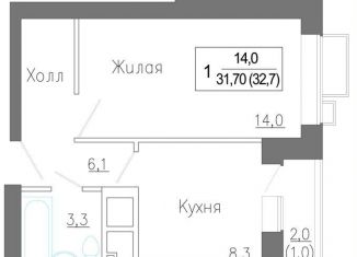 Продам 1-ком. квартиру, 32.7 м2, Московская область, жилой комплекс ЗаМитино, к1