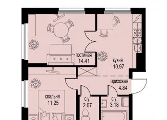 2-комнатная квартира на продажу, 46.7 м2, Мурино