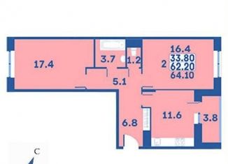 Продажа двухкомнатной квартиры, 64.1 м2, поселение Первомайское, жилой комплекс Эдельвейс, к4Б