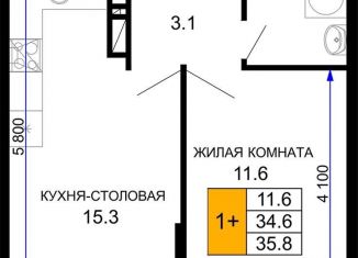 Продам 1-комнатную квартиру, 35.8 м2, Краснодар, ЖК Дыхание