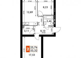 Двухкомнатная квартира на продажу, 53.3 м2, Московская область, жилой комплекс Жаворонки Клаб, к4