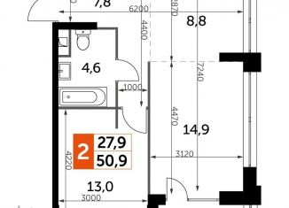 Продажа 2-комнатной квартиры, 50.9 м2, Москва, станция Хорошёво, Шелепихинская набережная, 40к3