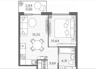 Продам 1-комнатную квартиру, 34.8 м2, Санкт-Петербург, метро Звёздная