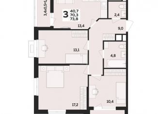 3-комнатная квартира на продажу, 73.8 м2, аул Новая Адыгея