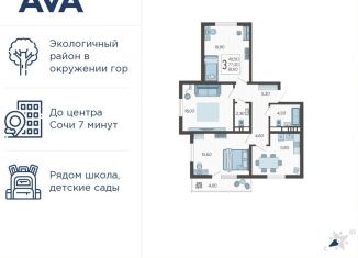 Продаю трехкомнатную квартиру, 81.9 м2, Краснодарский край