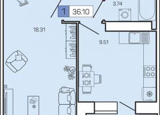 Продаю 1-комнатную квартиру, 36.1 м2, Архангельск, улица Гагарина, 44, Октябрьский округ