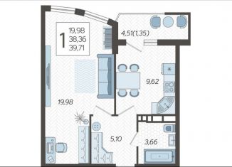 Продам 1-комнатную квартиру, 39.7 м2, Краснодар, Главная городская площадь, микрорайон Центральный