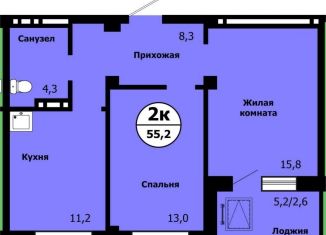 Продажа двухкомнатной квартиры, 55.2 м2, Красноярск, улица Лесников, 43