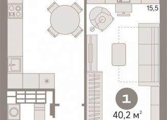 Продажа 1-комнатной квартиры, 40.2 м2, Екатеринбург, проспект Космонавтов, 108А, ЖК Изумрудный Бор