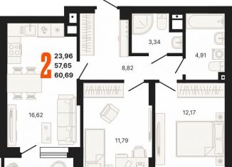 Продается двухкомнатная квартира, 60.7 м2, Екатеринбург, ЖК Парк Каменные Палатки, улица Владимира Высоцкого, 7/1