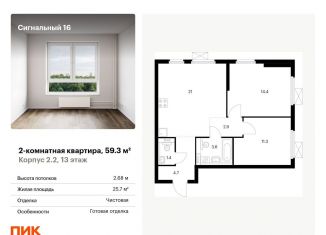 Продажа двухкомнатной квартиры, 59.3 м2, Москва