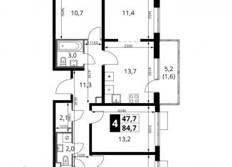 4-комнатная квартира на продажу, 84.7 м2, поселок Битца, Южный бульвар, 10