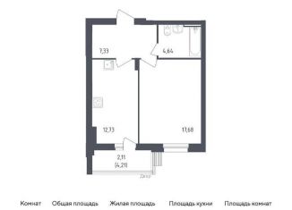 Однокомнатная квартира на продажу, 44.5 м2, посёлок Жилино-1, 2-й квартал, 1
