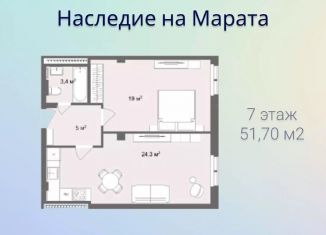 Продаю 2-комнатную квартиру, 51.7 м2, Санкт-Петербург, муниципальный округ Семеновский