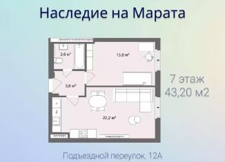 Двухкомнатная квартира на продажу, 43.3 м2, Санкт-Петербург, метро Пушкинская