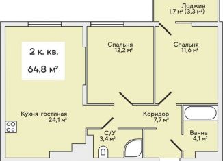 Продам двухкомнатную квартиру, 66.4 м2, Калининградская область, Римская улица, 5к5