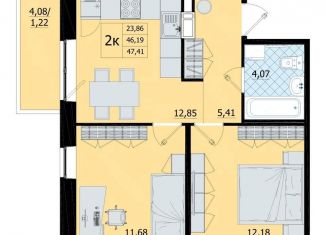 2-комнатная квартира на продажу, 47.4 м2, поселок Бугры