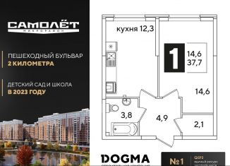 Продается однокомнатная квартира, 37.7 м2, Краснодар